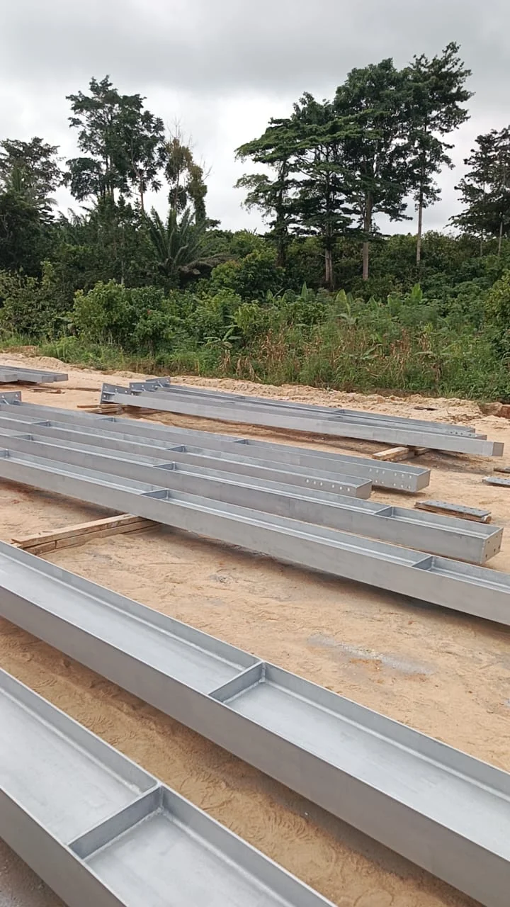 Finished steel members arranged for construction assembly