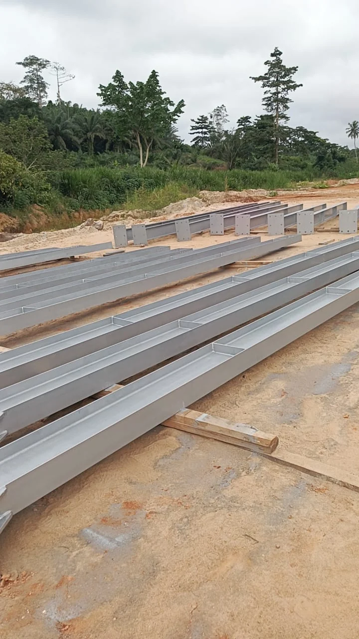 Rows of structural steel sections ready for site assembly